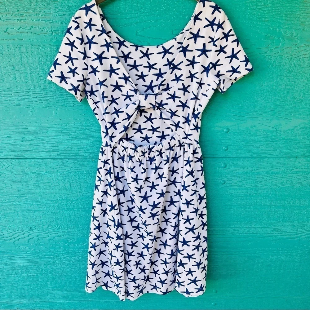 KATE SPADE BROOME STREET SOFT COTTON STARFISH NAUTICAL BLUE WHITE DRESS SMALL